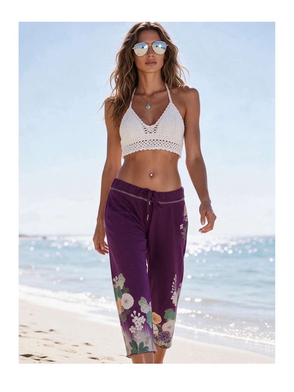 VHTF: Lucky Brand ✿ Y2K Tattoo Floral Graphic Crop Sweatpants ✿ Amethyst ✿ XL